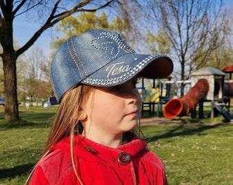 Gorra de mezclilla personalizada con mariposa Bling, sombrero para niños