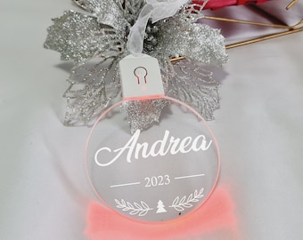 Personalized LED Light-Up Christmas Bauble with Name, Ornament, 7 Colors