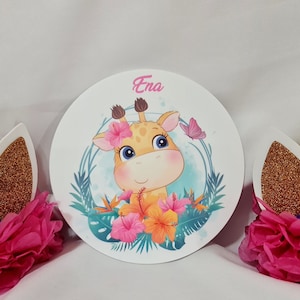 Decoración personalizada de la jirafa de la habitación para niños, letrero de la puerta