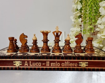 Personalized Wooden Chess Set, Carved by Hand, 3 Sizes