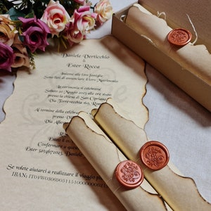 SAMPLE Vintage Wedding Scroll Invitation Handmade with Wax Seal Stamp, Sample Piece image 1