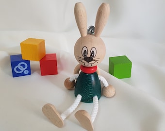 Rabbit, Wooden Doll on Coil, Handmade