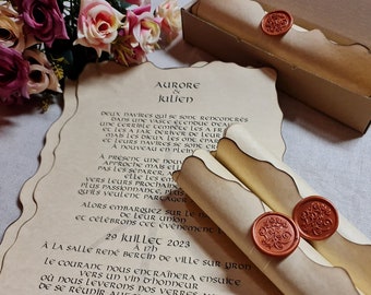 Vintage Wedding Scroll Invitation Handmade with Wax Seal Stamp, 10-20 Pieces