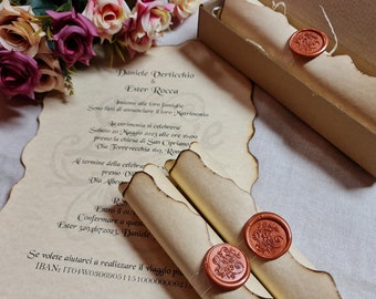 SAMPLE Vintage Wedding Scroll Invitation Handmade with Wax Seal Stamp, Sample Piece