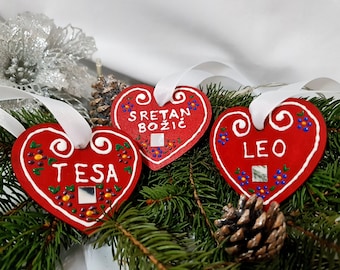 Personalized Licitar Heart, Wooden Christmas Tree Ornament