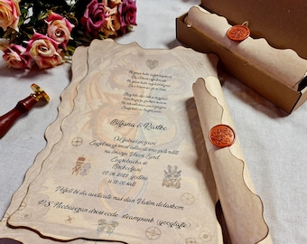 Steampunk Style Hochzeitseinladungen, handgefertigt mit Wachssiegelstempel, 10-30 Stück