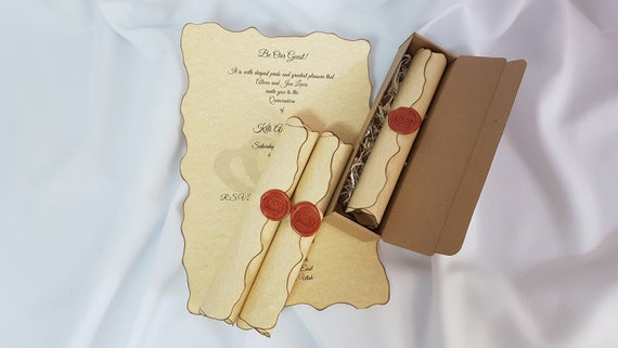 SAMPLE Vintage Wedding Scroll Invitation Handmade With Wax Seal Stamp,  Sample Piece 