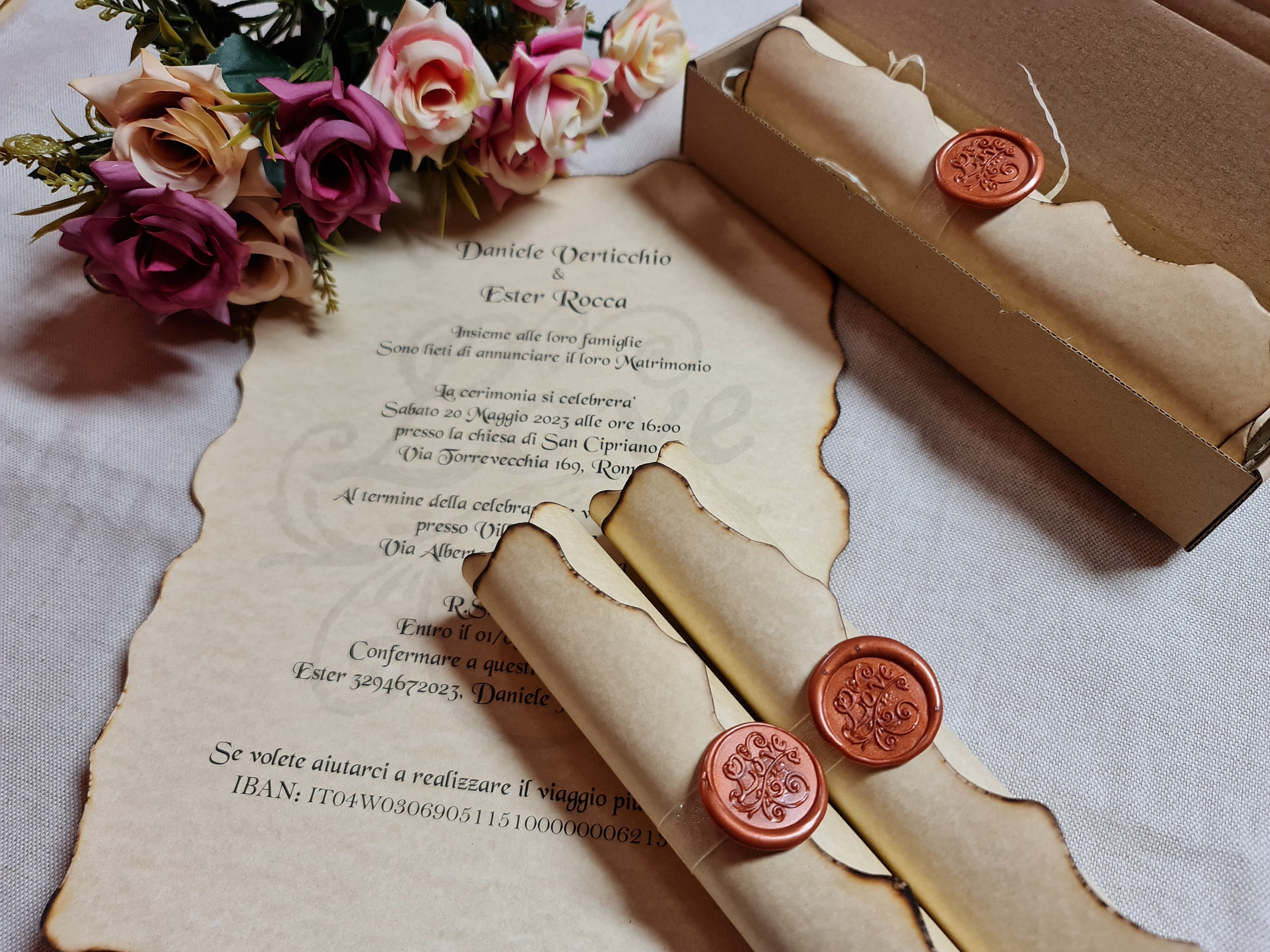 SAMPLE Vintage Wedding Scroll Invitation Handmade With Wax Seal