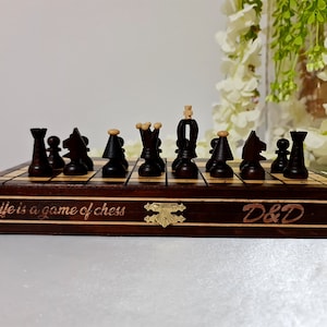Personalized Wooden Chess Board 31cm, Carved by Hand