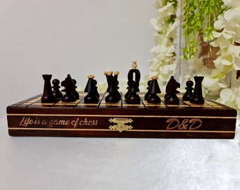 Personalized Wooden Chess Board 31cm, Carved by Hand