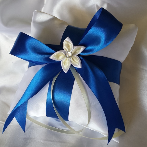 Something Blue Ring Bearer Pillow with Flower, Choose the Color of the Ribbon