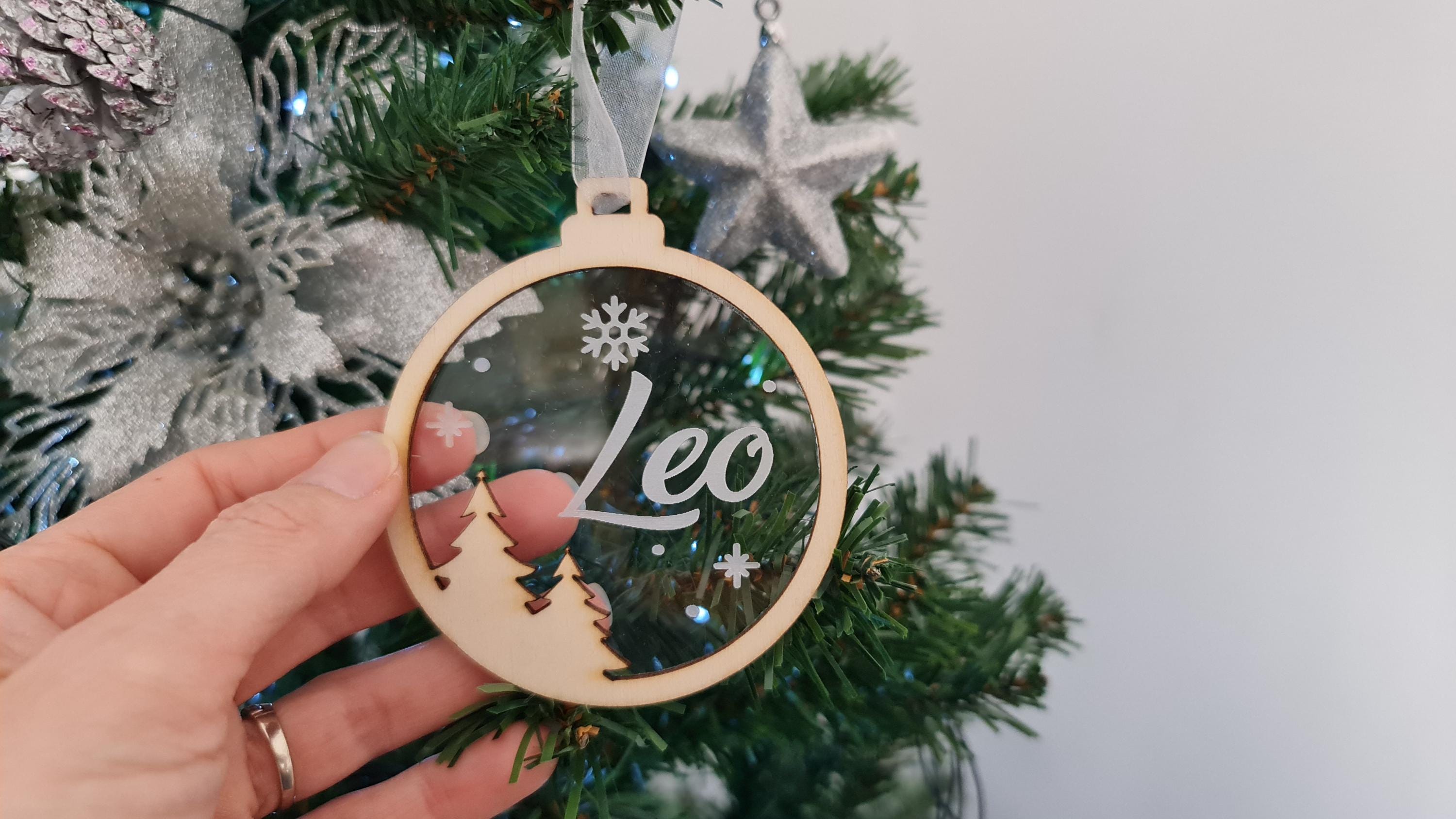 Personalized Acrylic and Wooden Christmas Tree Ornament