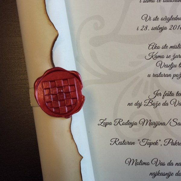 Old Croatian Grb, Vintage Scroll Invitation Handmade with Old Croatian Grb Wax Seal Stamp, 10 Pieces