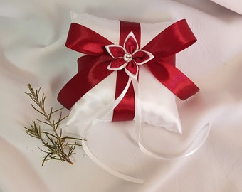 Red Ring Bearer Pillow with Rose, Choose the Color of the Ribbon and Flower