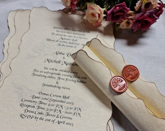 Vintage Wedding Scroll Invitation Handmade with Wax Seal Stamp, 30-40 Pieces