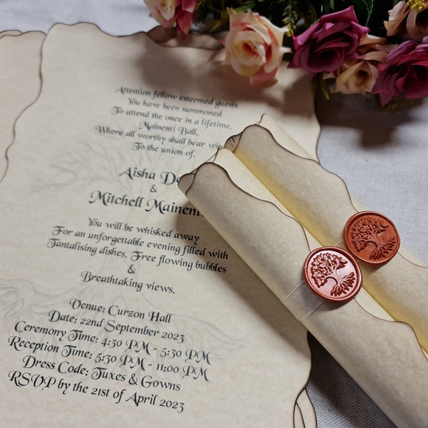 Vintage Wedding Scroll Invitation Handmade with Wax Seal Stamp, 30-40 Pieces