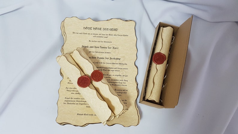 SAMPLE Vintage Wedding Scroll Invitation Handmade with Wax Seal Stamp, Sample Piece image 4