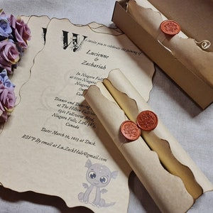 SAMPLE Vintage Wedding Scroll Invitation Handmade with Wax Seal Stamp, Sample Piece image 2