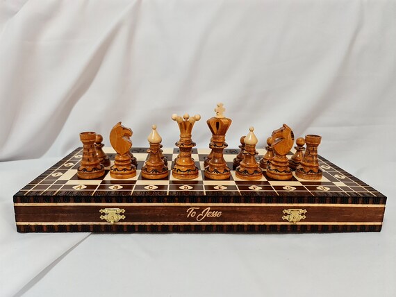 Personalized Wooden Chess Set Carved by Hand 3 Sizes - Etsy
