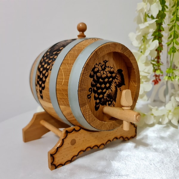Croatian Bacva, Wooden Alcohol or Wine Barrel with Stand, 1-10L, Personalizable