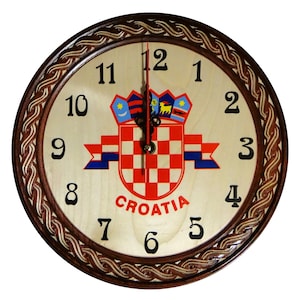 Croatian Wooden Clock, New Grb, Handcrafted, 27cm