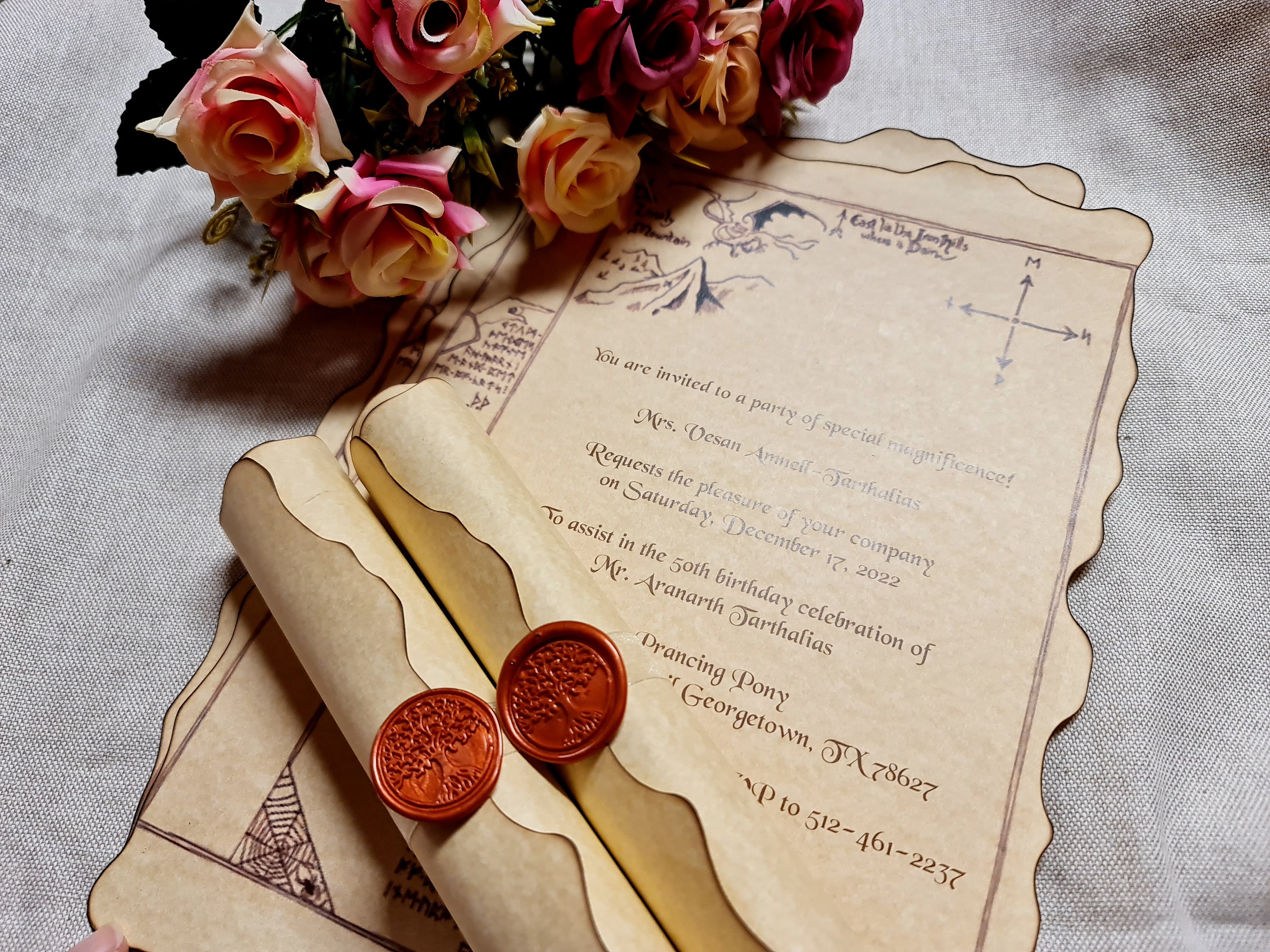 Vintage Wedding Scroll Invitation Handmade With Wax Seal Stamp, 10