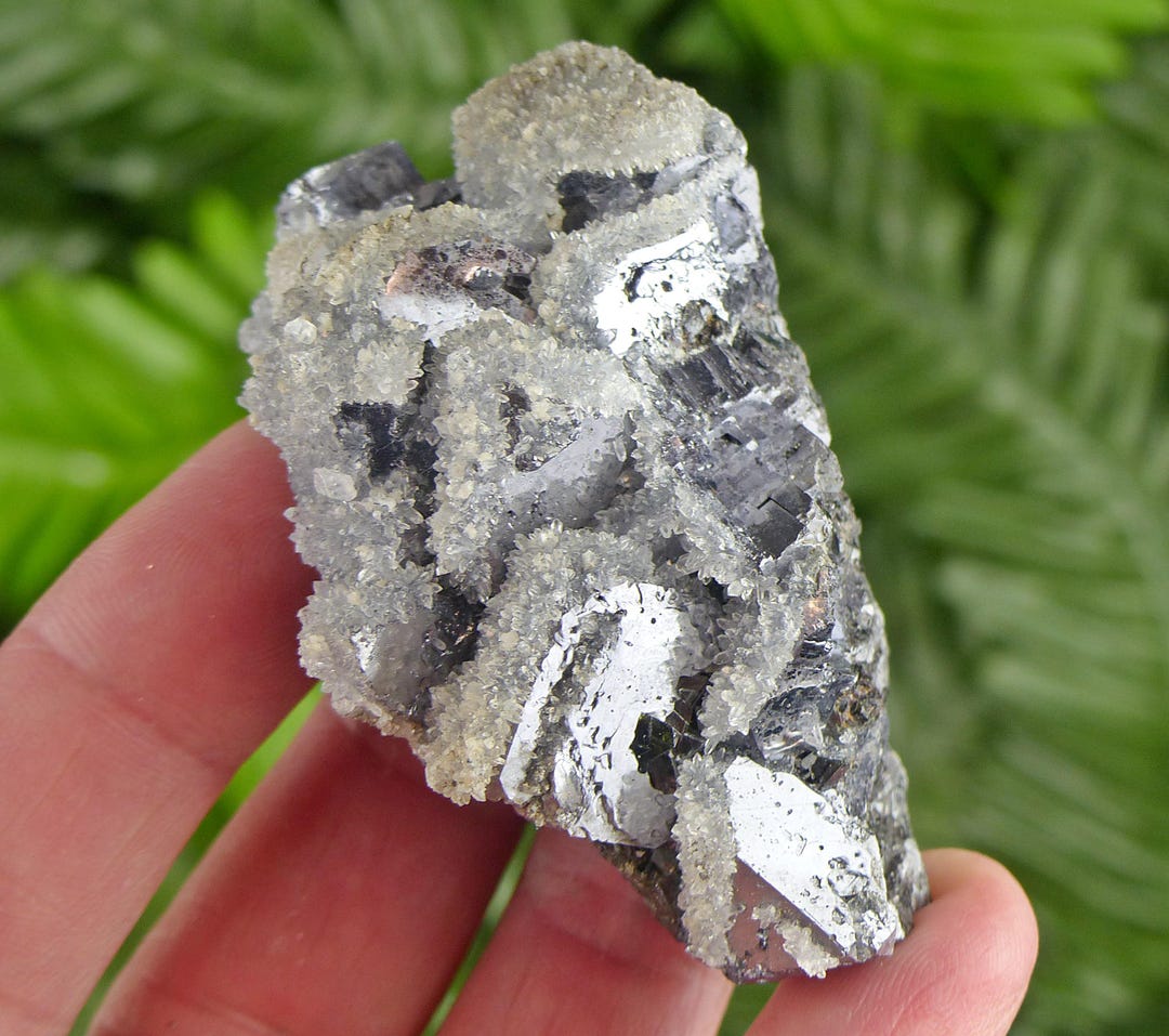 Galina Roc Amazing Shiny Galena Crystal on Quartz, Raw Crystal, Natural Mineral ...