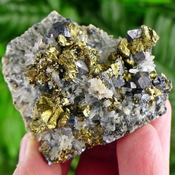 Amazing Quartz with Shiny Chalcopyrite and Galena  , Raw Crystal, Mineral, Natural Crystal, Quartz Cluster B2542