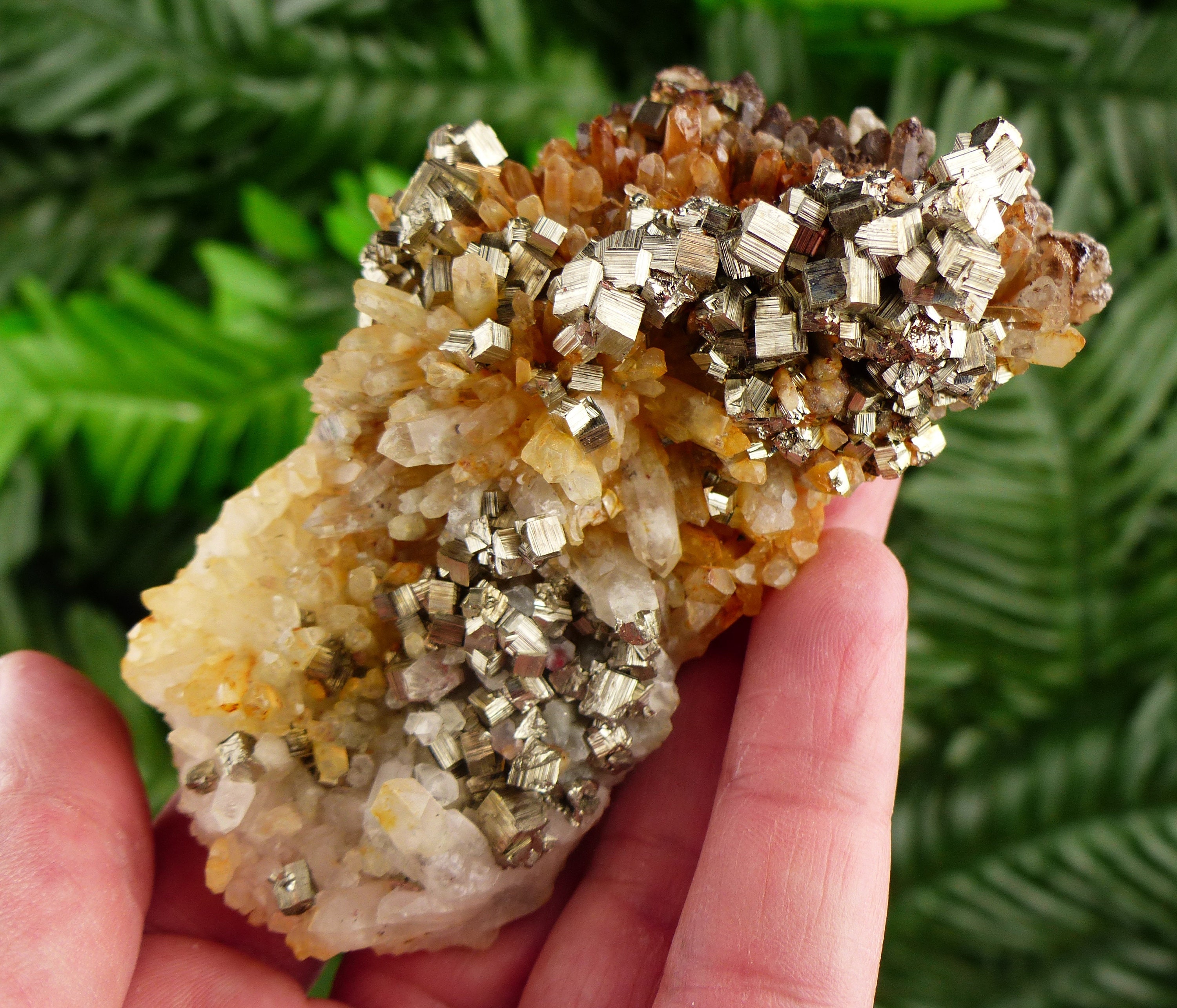 Amazing Clear Quartz With Iron Oxide and Pyrite, Crystal, Mineral