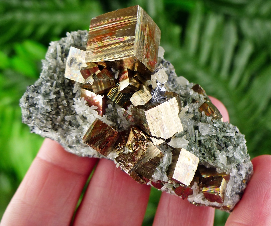 Quartz With Iridescent Pyrite Crystals, Raw Crystal, Natural Mineral, Spirituality Crystal