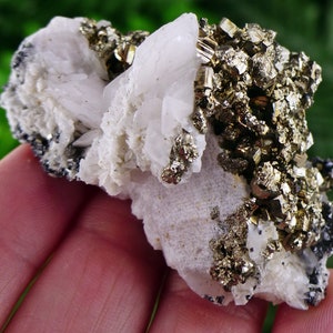 Pyrite with Calcite, Raw Crystal, Natural Mineral, Spirituality Crystal, Mineral Specimen B1572