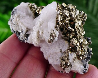 Pyrite with Calcite, Raw Crystal, Natural Mineral, Spirituality Crystal, Mineral Specimen B1572