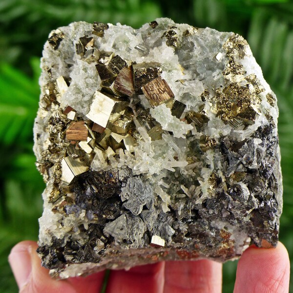 Amazing Shiny Pyrite Crystals with Milky Quartz and Sphalerite, Raw Crystal, Natural Mineral, Healing Crystal, Mineral Specimen B2982