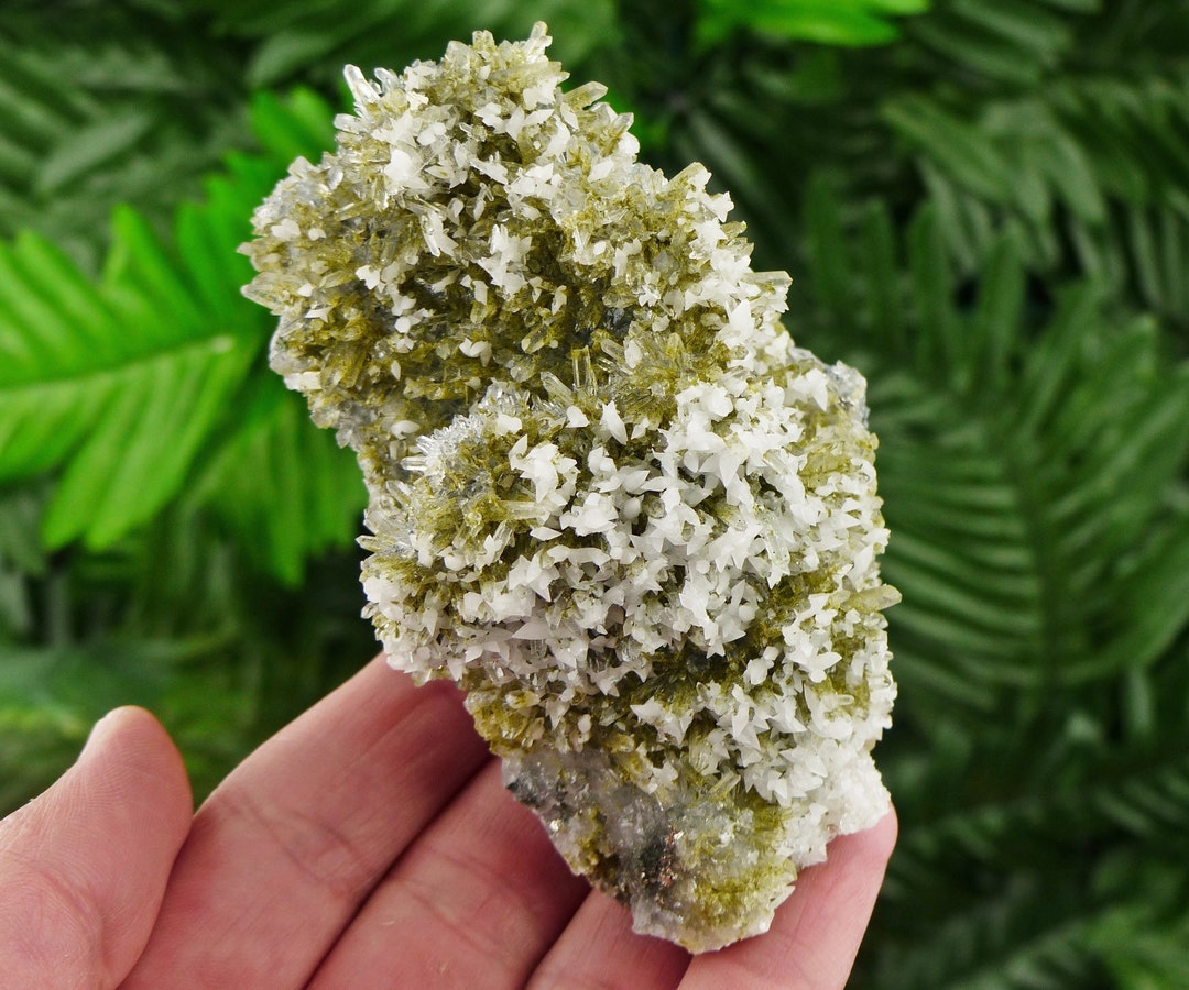 Clear Quartz With Green Epidote and Snow White Calcite Crystals, Quartz