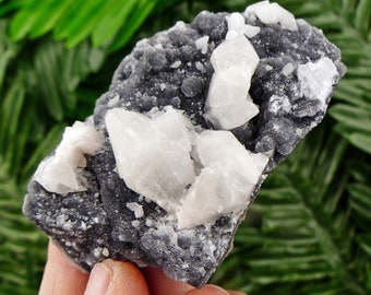Calcedonia, Calcita, Cristal raro, Mineral natural, Cristal en bruto, Cristal curativo, Muestra mineral, Mina Drujba, Bulgaria, Ciudad de Laki