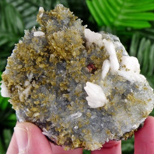 Amazing Clear Quartz with Epidote and Calcite, Raw Crystal, Natural Mineral, Healing Crystal, Spirituality Crystal, Mineral Specimen B2311