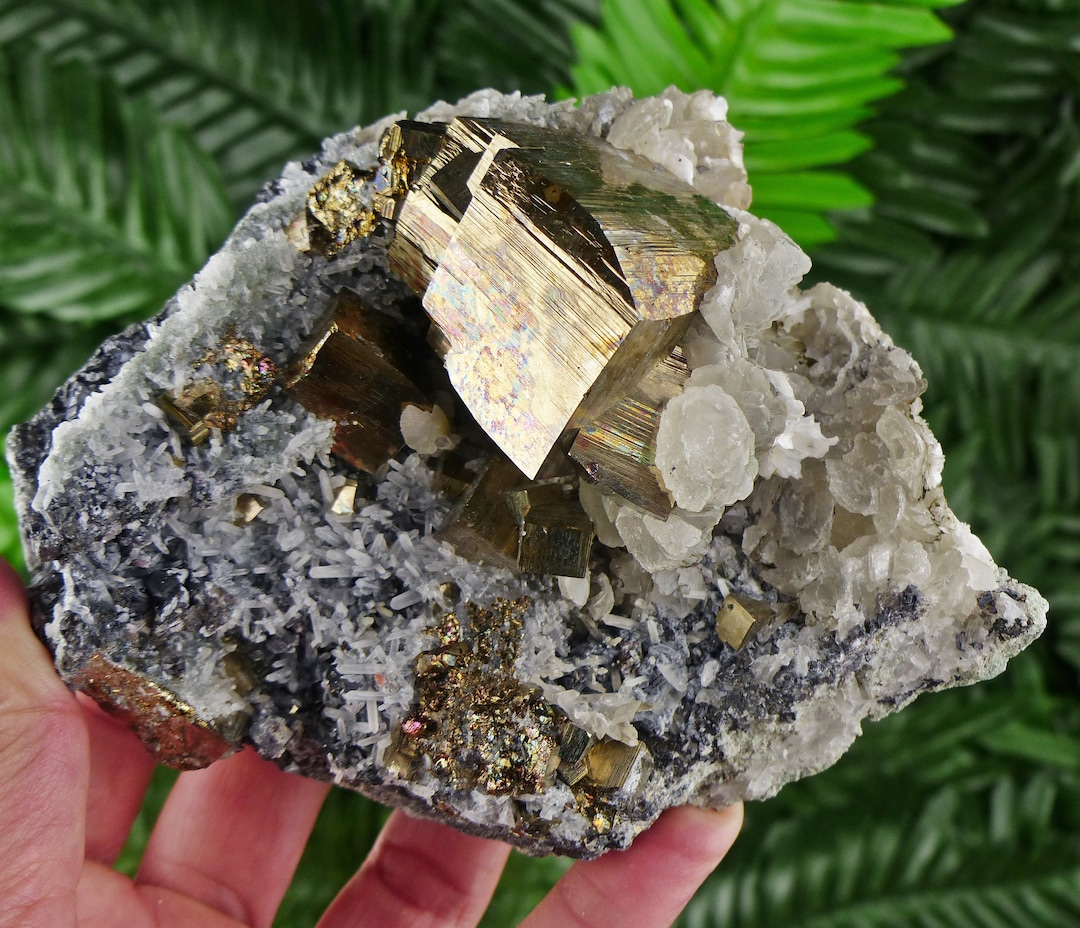 Amazing Big Golden Pyrite Crystal With Golden Yellow Color on Quartz