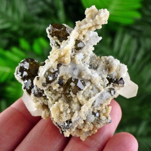 Gem Sphalerite var. Cleiophane with Calcite, Sphalerite, Raw Crystals, Natural Minerals, Crystal Cluster B1282