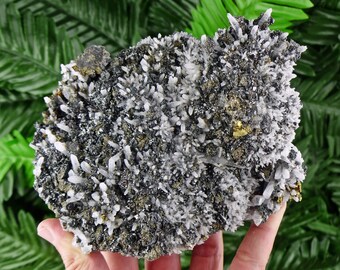 黄鉄鉱と閃亜鉛鉱を含むクォーツ、水晶、原石、天然鉱物、水晶