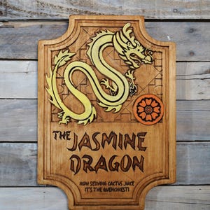 The Jasmine Dragon Wooden Tea Shop Sign