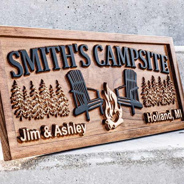 Custom Wood Campfire Sign | Family Name Campsite Sign | Last Name Sign | Personalized Camping Gifts | Fire Pit Sign Cabin Decor Camper Decor