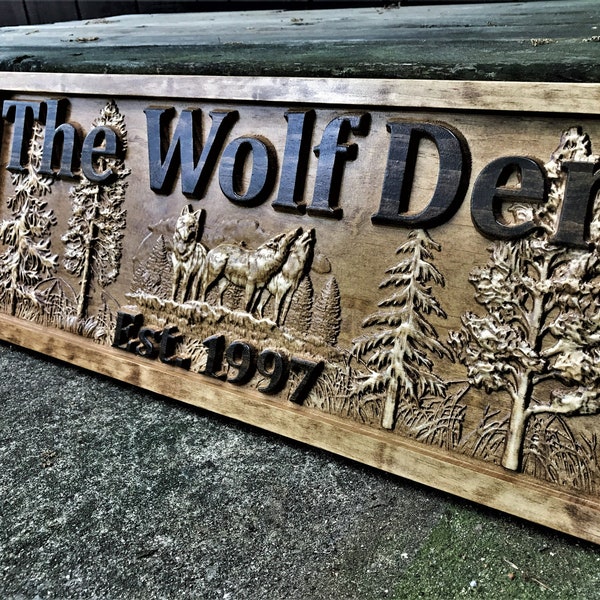 Custom Wolf Gift | Wolf Wall Art | Personalized Wood Wolves Sign | Cabin Decor | Mountain Decor | Man Cave Sign | Lake House Wolf Pack Lover