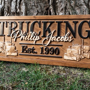 Custom Semi Truck Sign | Trucker Gifts | Truck Driver Sign | Birthday Fathers Day Gift for Dad Grandpa Gift, Trucking Company Sign