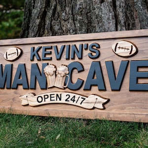 Personalized Man Cave Sign | Football Man Cave Pub Bar Decor | Custom Wood Sign Personalized Wood Sign Cabin Rustic Home Decor Basement Bar
