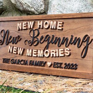 Personalized New Home New Beginning New Memories sign | New Home Wood Sign | Realtor Gift | Housewarming Gift, Custom Established Home Sign