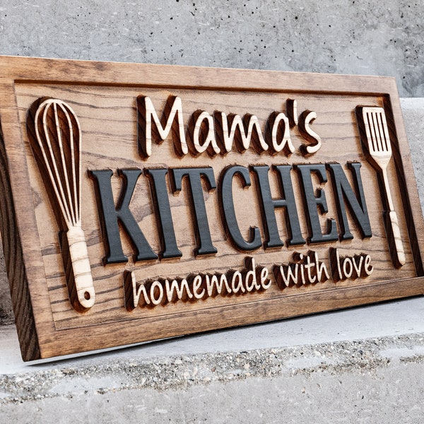 Plaque nominative personnalisée pour la cuisine | Cadeau de fête des mères personnalisé pour papa | Décoration de cuisine en bois | Cadeaux d'anniversaire personnalisés pour elle avec un prénom