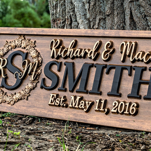 Established Sign | Family Name Sign | Personalized Wedding Gift | Bridal Shower Gift | Wood Last Name Sign | Wooden Engagement Gift 3D Sign