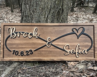 Infinite Heart Sign | Personalized Wedding Gift for Couple | Wood Engagement Sign Anniversary Gift Wedding Date Sign | Bridal Shower Gift