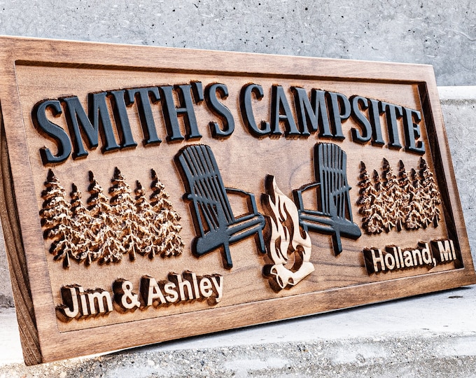 Custom Wood Campfire Sign | Family Name Campsite Sign | Last Name Sign | Personalized Camping Gifts | Fire Pit Sign Cabin Decor Camper Decor