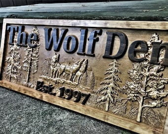 Custom Wolf Gift | Wolf Wall Art | Personalized Wood Wolves Sign | Cabin Decor | Mountain Decor | Man Cave Sign | Lake House Wolf Pack Lover